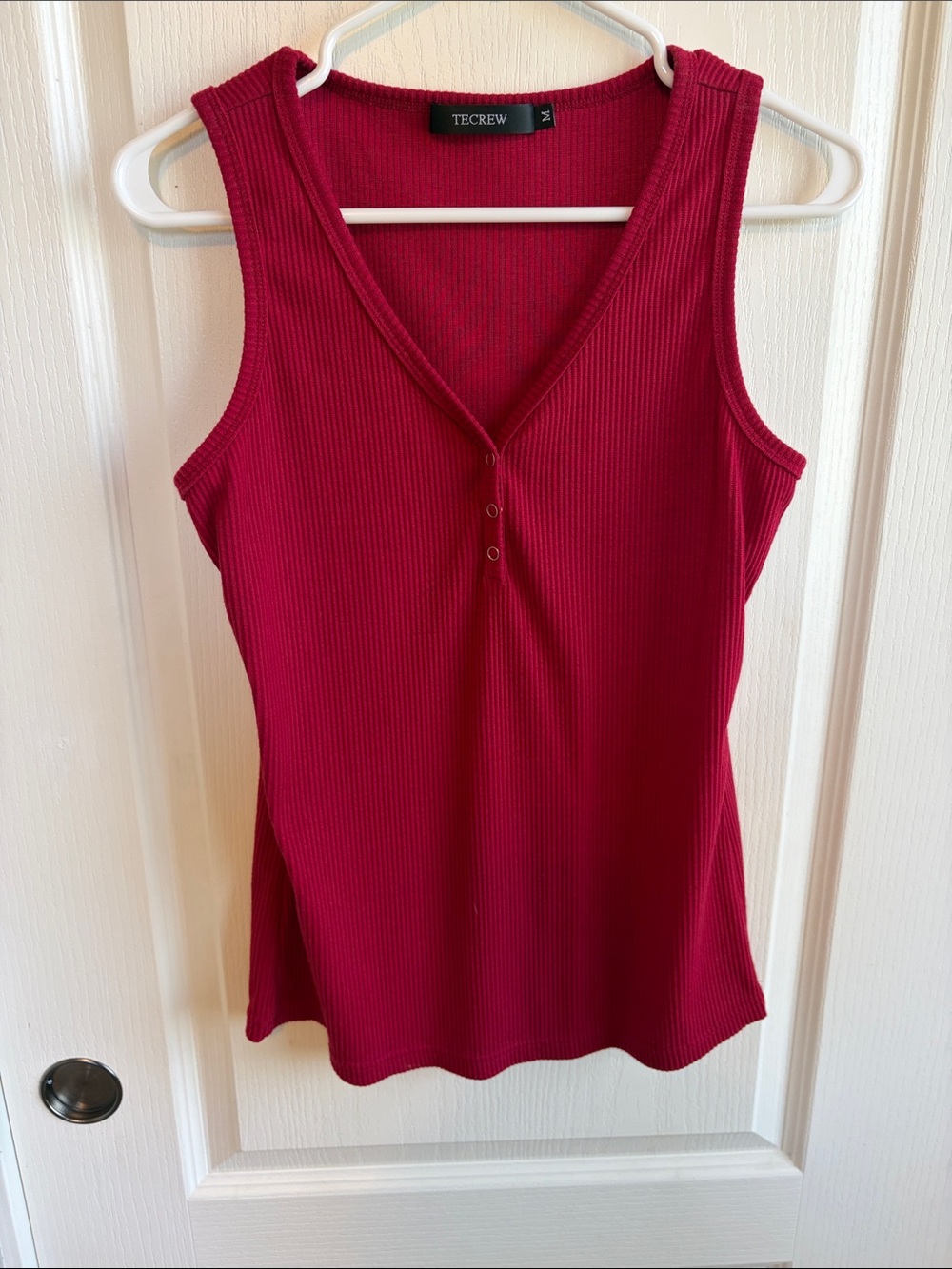 TeCrew Women's Ribbed V-Neck Tank Top in Berry Red